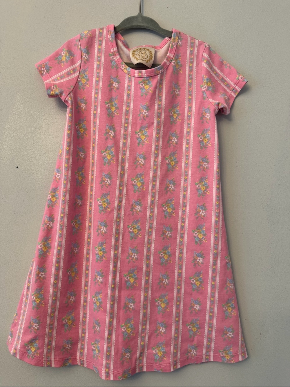 The Beaufort Bonnet Company Pink Floral Stripe Short Sleeve Kids Dress